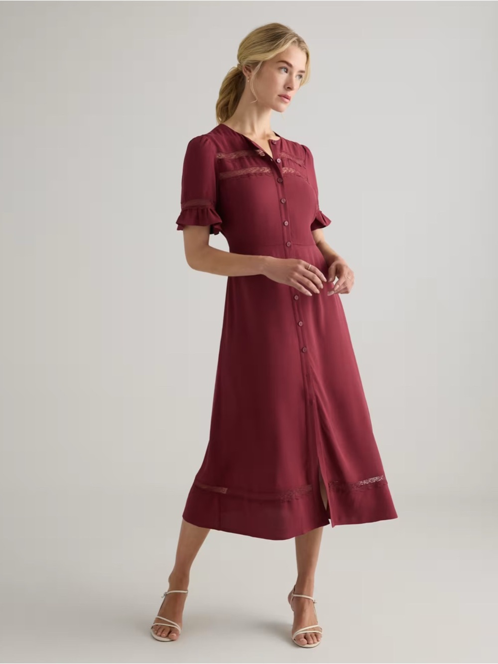 NWT Quince Crepe Lace Inset Midi Dress Small